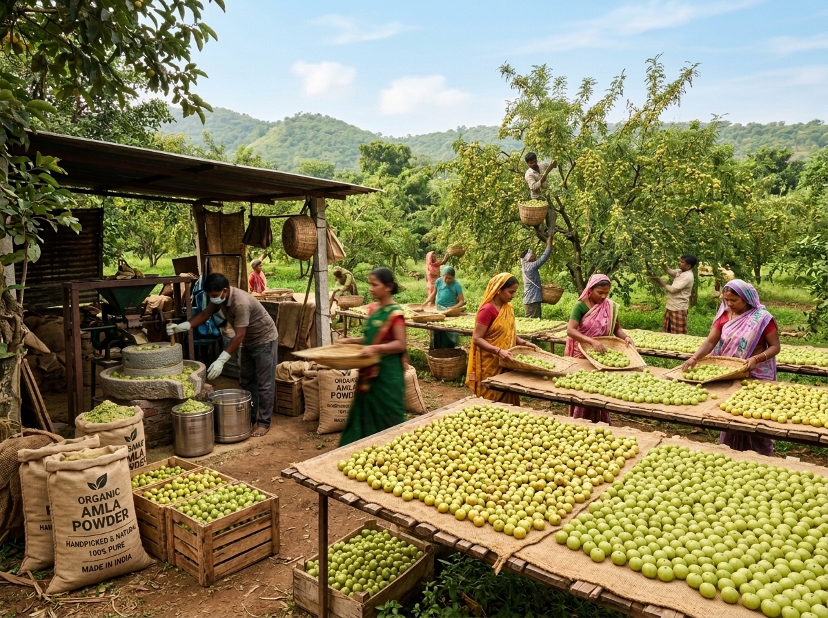 Organic Amla Harvest and Powder Process